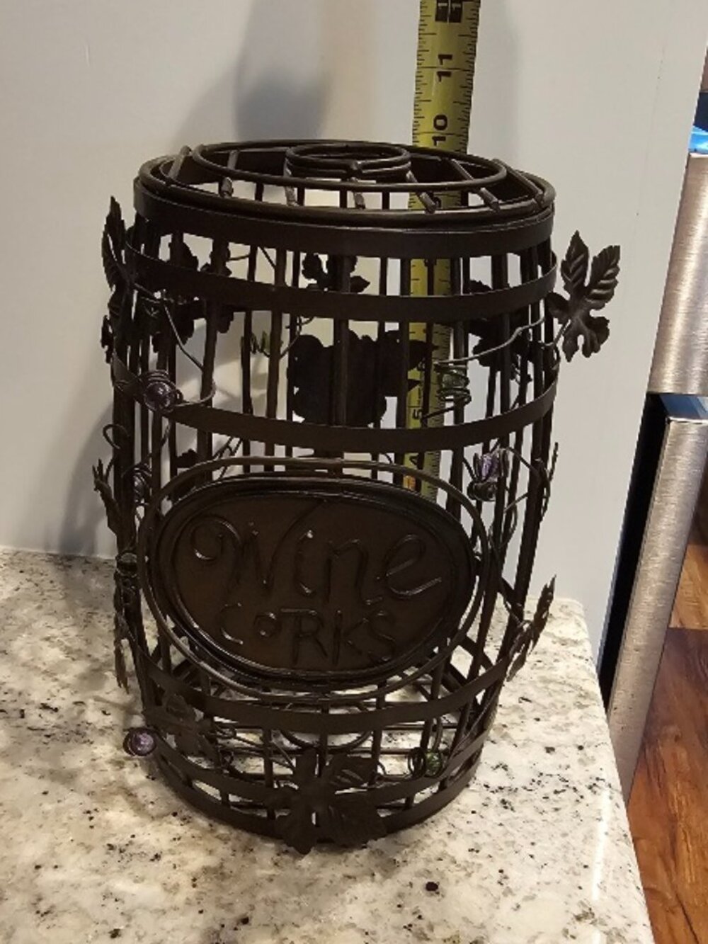 NWOT Metal Wine Barrel Cork Holder Grapes Beaded Accents